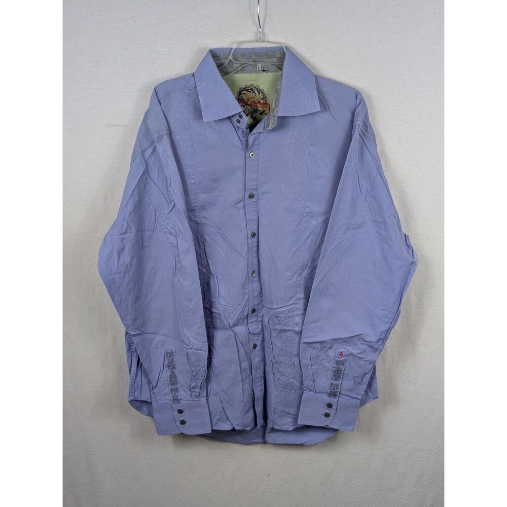 Robert Graham Paisley Print Flip Cuff Button Up Shirt Blue/Purple Men's Size 2XL